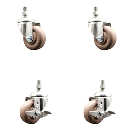 Service Caster 3 Inch 316SS High Temp Glass Filled Nylon 3/8 Inch Stem Caster Brakes SCC, 2PK SS316TS20S314-GFNSHT-381615-2-TLB-2